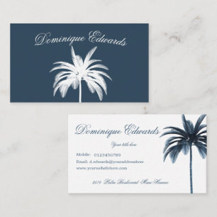 Tropical Palm Tree Stylish Blue White Professional Business Card