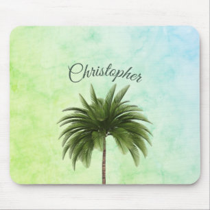 Tropical Palm Tree Stylish Green Marbled Mouse Mat