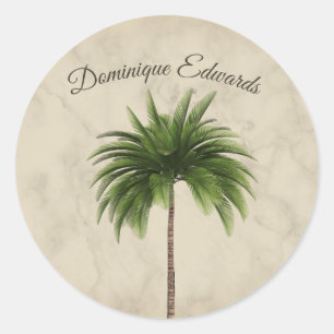 Tropical Palm Tree Stylish Marbled Personal Classic Round Sticker