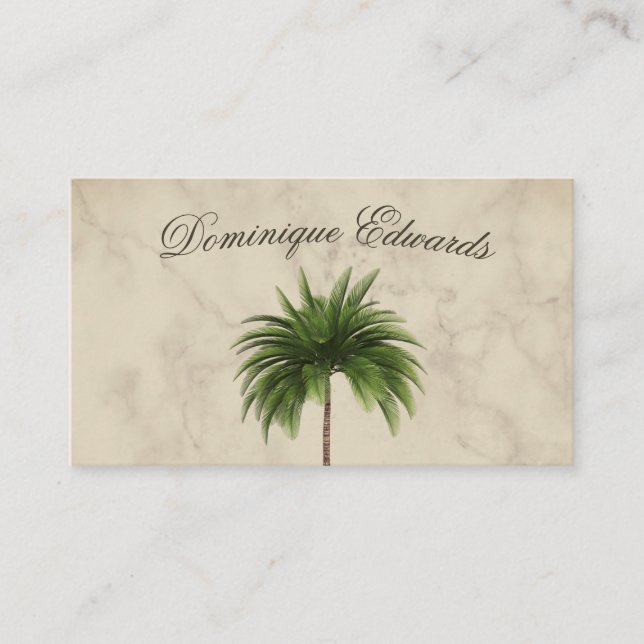 Tropical Palm Tree Stylish Marbled Professional Business Card (Front)