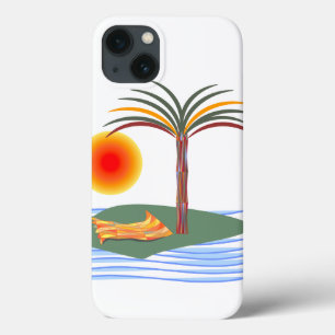 Tropical Palm Tree, Sun, Waves iPhone 13 Case