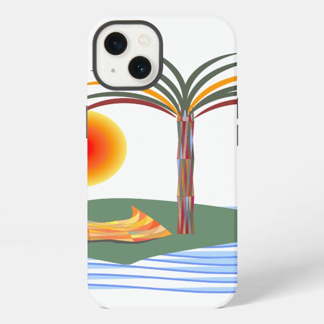 Tropical Palm Tree, Sun, Waves iPhone Case (Back)