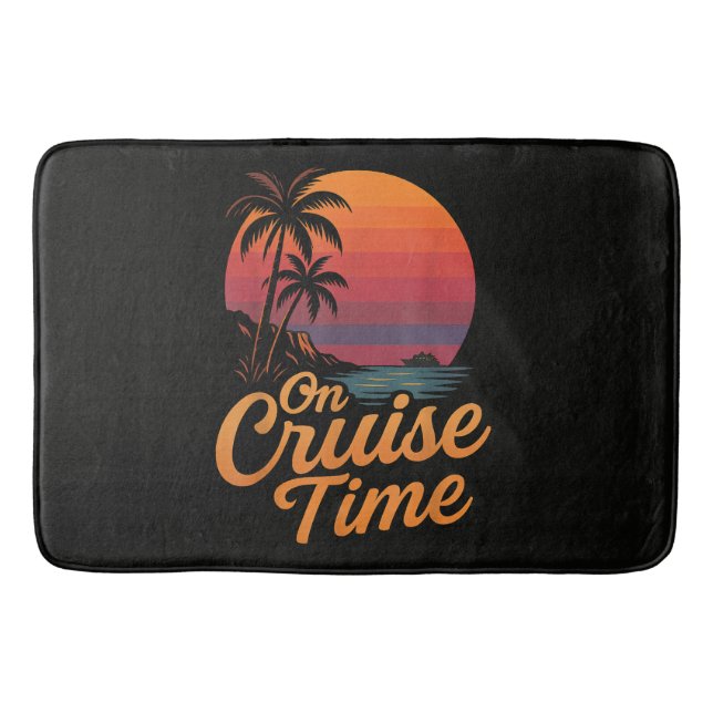 Tropical Palm Tree Sunset Cruise Vacation Bath Mat (Front)
