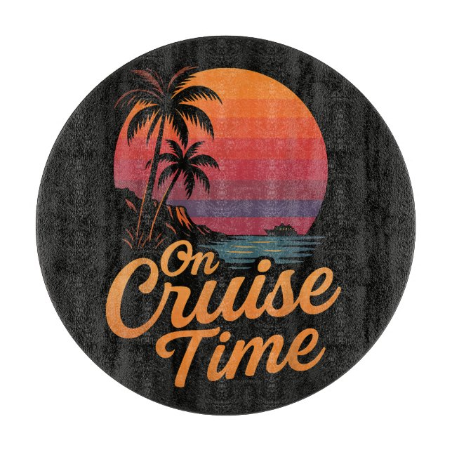 Tropical Palm Tree Sunset Cruise Vacation Cutting Board (Front)