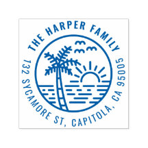 Tropical Palm Tree Sunset Family Return Address