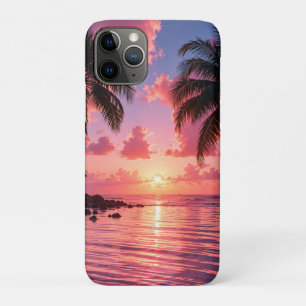 Tropical Palm Tree Sunset Pink Ocean Beach iPhone 11 Pro Case