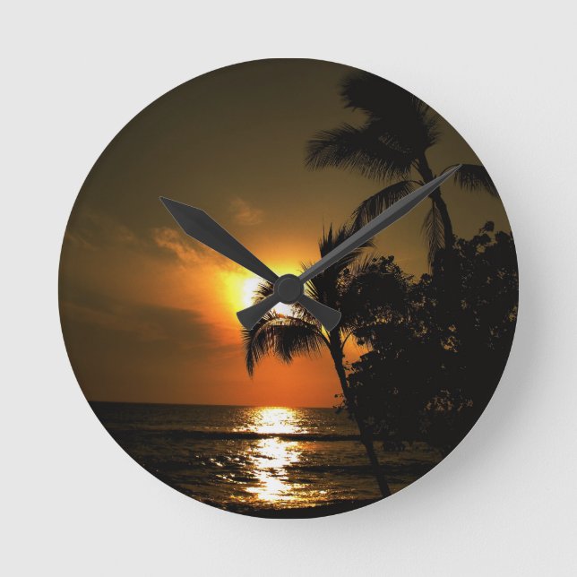 Tropical Palm Tree Sunset Round Clock (Front)