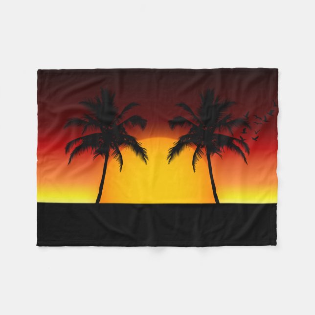 Tropical Palm Tree Sunset Silhouette Fleece Blanket (Front (Horizontal))