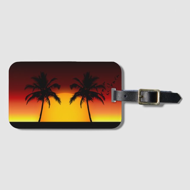 Tropical Palm Tree Sunset Silhouette Luggage Tag (Front Horizontal)