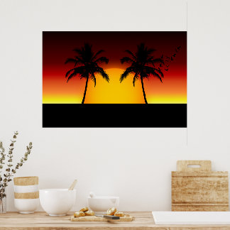 Tropical Palm Tree Sunset Silhouette Poster