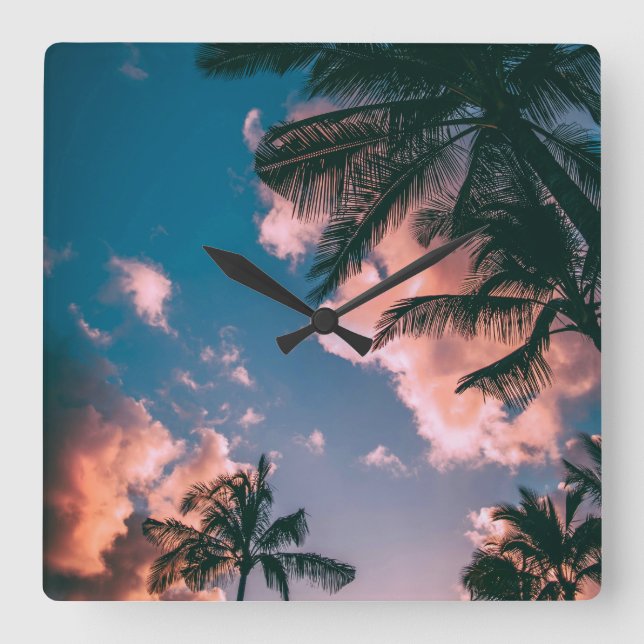 Tropical Palm Tree Sunset Wall Clock (Front)