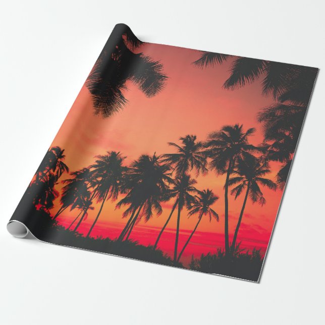 Tropical Palm Tree Sunset Wrapping Paper (Unrolled)