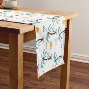 Tropical Palm Tree Sunshine Teal Turquoise  Short Table Runner