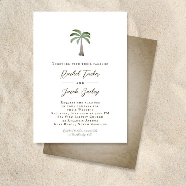 Tropical Palm Tree Vintage Beach Wedding Invitation (Creator Uploaded)