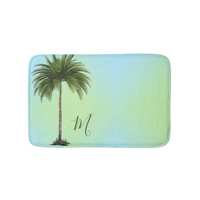 Tropical  Palm Tree Vintage Elegant Green Bath Mat (Front)
