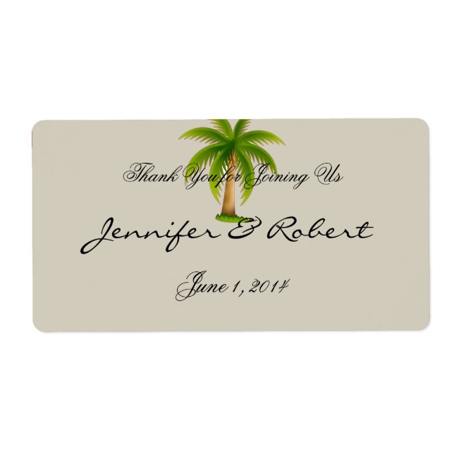 Tropical Palm Tree Water Bottle Label (Front)