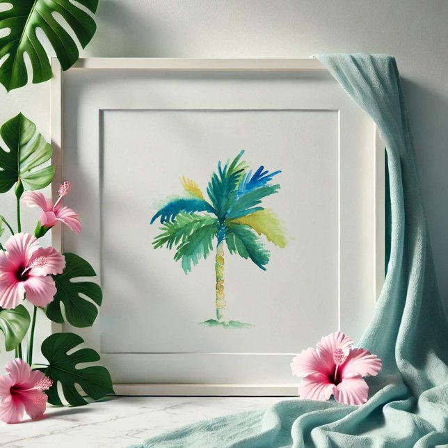Tropical Palm Tree Watercolor Art Poster (Watercolor paintings palm tree art by Victoria Grigaliunas of Do Tell A Belle)