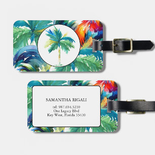 Tropical Palm Tree Watercolor Monogrammed Luggage Tag