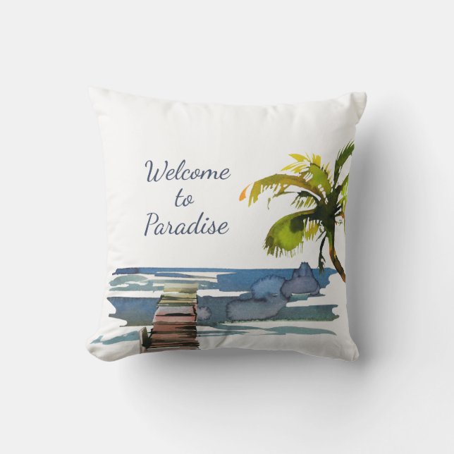 Tropical Palm Tree Waterfront Dock Patio Cushion (Front)