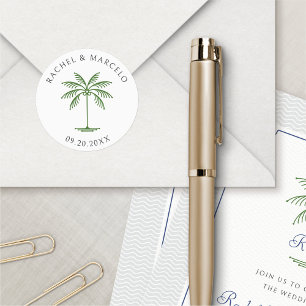 Tropical Palm Tree Wedding Classic Round Sticker