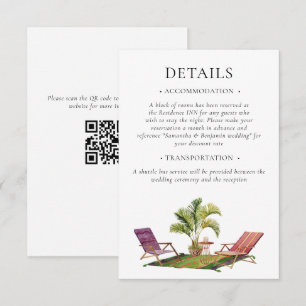 Tropical Palm Tree Wedding Details QR Code Enclosure Card