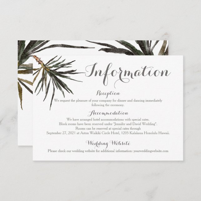 Tropical Palm Tree Wedding Enclosure Details Card (Front/Back)