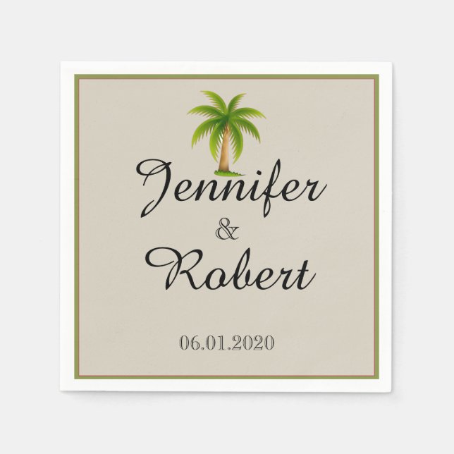 Tropical Palm Tree Wedding Napkin (Front)