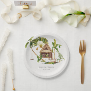 Tropical Palm Tree Wedding Paper Plate