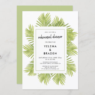 Tropical palm tree wedding rehearsal dinner invitation