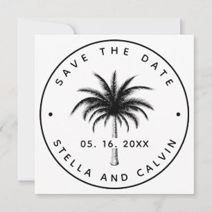 Tropical Palm Tree Wedding Round Photo Save The Date