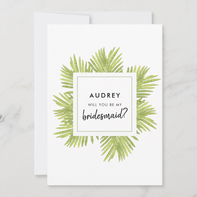 Tropical palm tree Will you be my bridesmaid Invitation (Front)