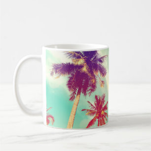 Tropical palm tree with colorful bokeh sun light o coffee mug