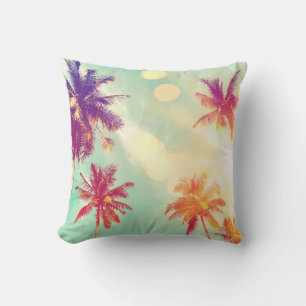 Tropical palm tree with colorful bokeh sun light o cushion