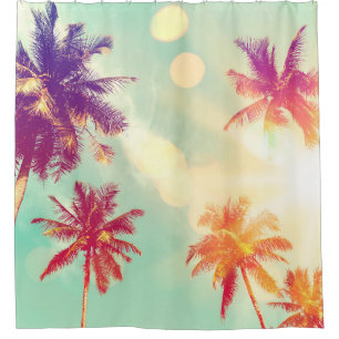 Tropical palm tree with colorful bokeh sun light o shower curtain