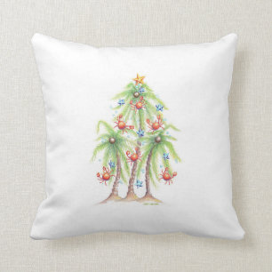 Tropical palm tree with crab ornaments pillow