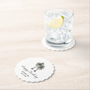 Tropical Palm Trees 30th Birthday Party Elegant Paper Coaster