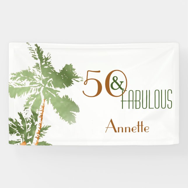 Tropical Palm Trees 50 & Fabulous Birthday Party Banner (Horizontal)