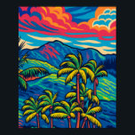 Tropical Palm Trees and Ko'olau Mountain Pop Art Poster<br><div class="desc">Bring the spirit of Hawaii into your space with this original artwork,  inspired by my own photography of the majestic Ko'olau mountain range on Oahu,  framed by graceful palm trees. Vivid colours and playful energy make this piece a striking addition that brightens any room and compliments any decor.</div>