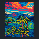 Tropical Palm Trees and Ko'olau Mountain Pop Art Poster<br><div class="desc">Bring the spirit of Hawaii into your space with this original artwork, inspired by my own photography of the majestic Ko'olau mountain range on Oahu, framed by graceful palm trees. Vivid colours and playful energy make this piece a striking addition that brightens any room and compliments any decor.</div>