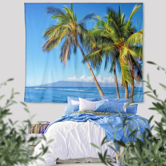 Tropical Palm Trees and Molokini from Maui Hawaii  Tapestry (Creator Uploaded)