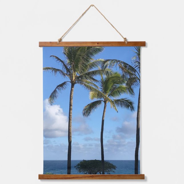 Tropical Palm Trees and Ocean 26"x36" Hanging Tapestry (Front)