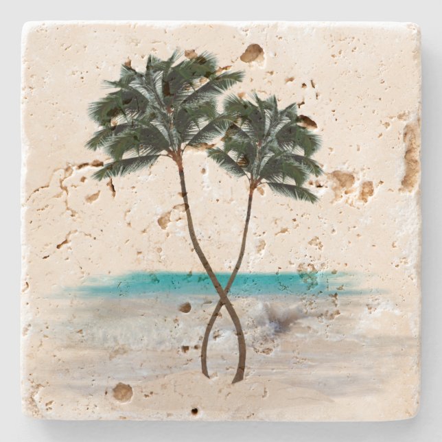 Tropical Palm Trees and Ocean Beach Stone Coaster (Front)