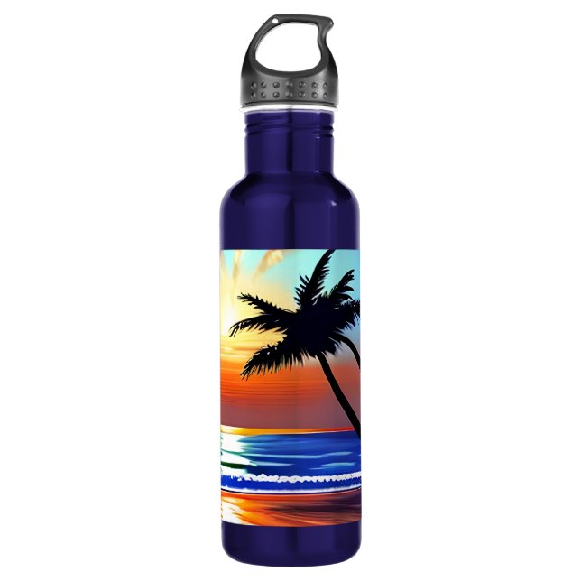 Tropical Palm Trees and Ocean Colourful 710 Ml Water Bottle (Front)
