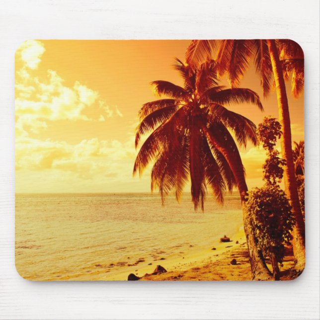 Tropical palm trees at a beach at sunset mousepad (Front)