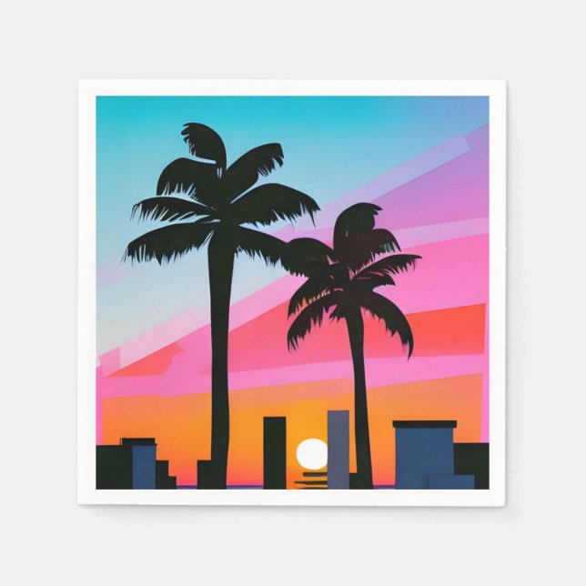 Tropical Palm Trees at Sunset - 80s Art  Napkin (Front)