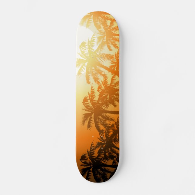 Tropical palm trees at sunset skateboard (Front)