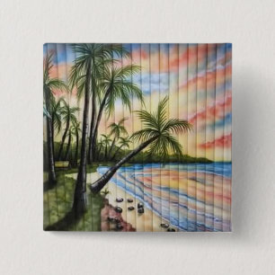 TROPICAL PALM TREES BEACH BLINDS 15 CM SQUARE BADGE