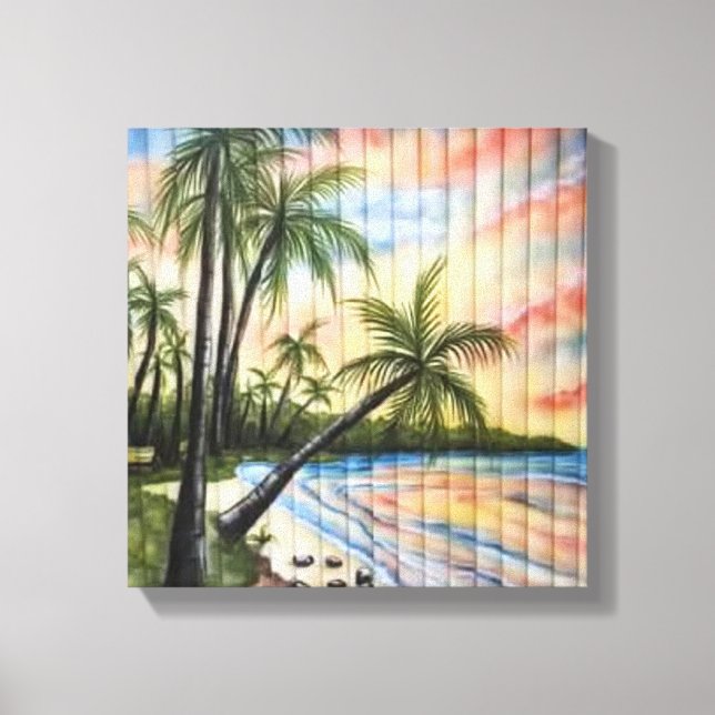 TROPICAL PALM TREES BEACH BLINDS CANVAS PRINT (Front)