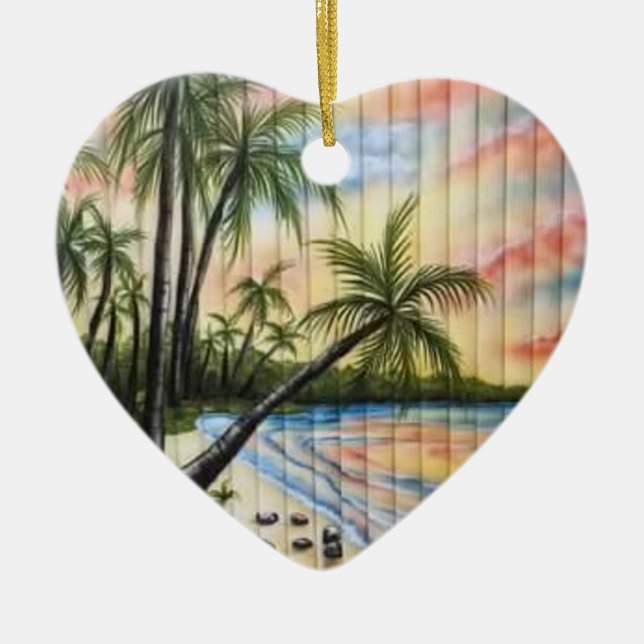 TROPICAL PALM TREES BEACH BLINDS CERAMIC TREE DECORATION (Front)