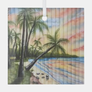 TROPICAL PALM TREES BEACH BLINDS GLASS TREE DECORATION